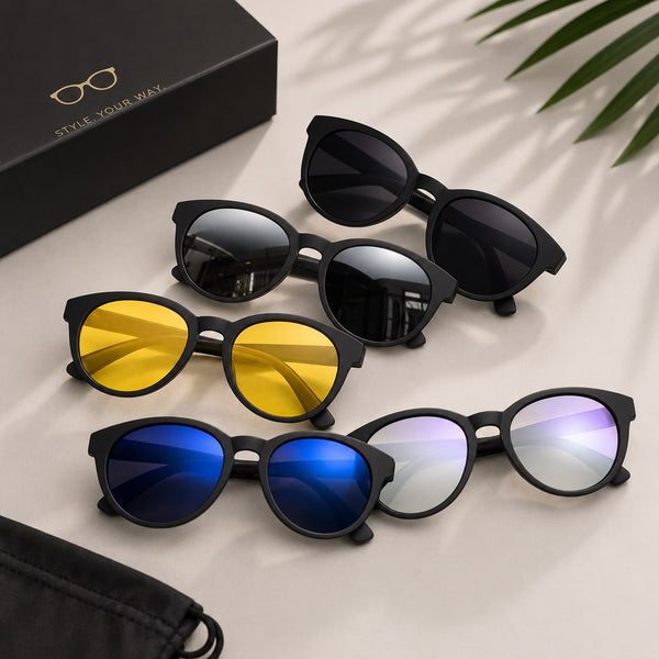 5-in-1 Magnetic Clip-On Sunglasses Set